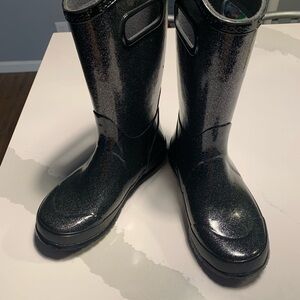 Kids  Bogs Black Spatkle Rain Boots